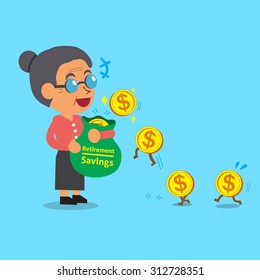 Business concept cartoon old woman earning money