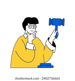 Business concept with cartoon people in flat design for web. Man consults with lawyer to conclude legal deals and prepare documents. Vector illustration for social media banner, marketing material.