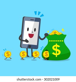 Business concept cartoon smartphone earning money