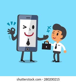 Business Concept Cartoon Smartphone Help Business Man to Work