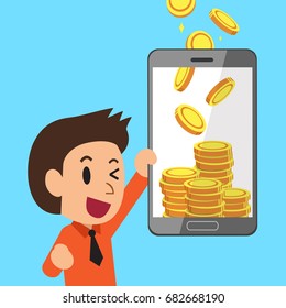 Business concept cartoon smartphone help businessman to earn money