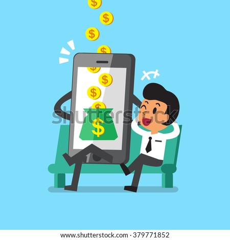 Business concept cartoon smartphone help businessman to earn money