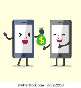 Business Concept Cartoon Smartphones Giving and Receiving Money