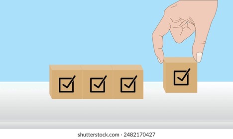 Business concept of Checklist or check mark on cubes illustration corporate