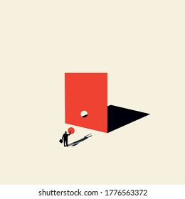 Negocios, el concepto de la elección de la acción y las formas de resolver el problema. Hombre de negocios. Concepto vectorial de oportunidad de elección de ruta u obstáculo persistente. Diseño mínimo, vector