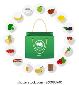The business concept of choice isolated vegetarian food vegetables, fruits, berries, mushrooms,meat, juice, tea