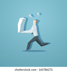 Business concept - clerk running with documents