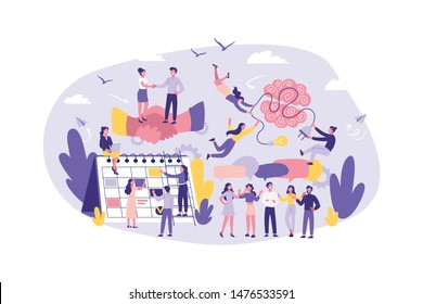 Business Concept Collaboration, Cooperation, Support, Outsourcing, Partnership, Agreement. Teamwork Of Office Clerks, Managers, Lawyer. Brainstorming Cartoon flat Design Isolated Vector Illustration