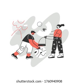 Business concept. Command metaphor. People juggling elements. Vector illustration of the style of flat design. Symbol of teamwork, collaboration, partnership.