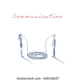 Business concept of communication and misunderstanding between business man and woman. Communication breakdown between genders. Eps10 vector illustration.