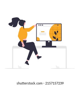Business concept communication person with computer flat design illustration