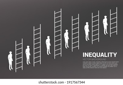 Business concept of  competition and challenge. Silhouette of businessman group with various high ladder. 
