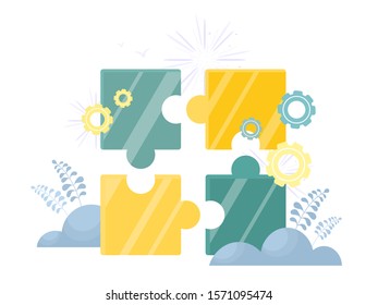 	
Business concept. Connecting puzzle elements.  Symbol of teamwork, cooperation, partnership.