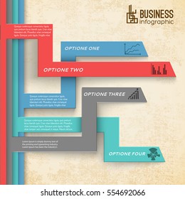 Business concept with crossing numbered option line layers with decorative diagram images on paperlike background vector illustration