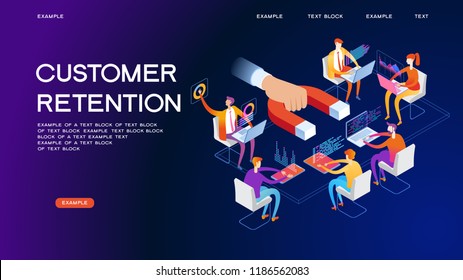 Business; concept. Customer support and service 3d isometric vector illustration. Banner with icons.