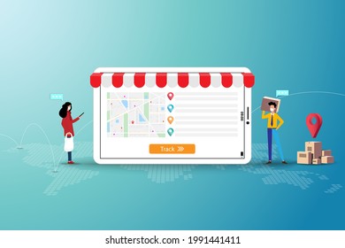 Business concept of delivery tracking, team of logistic department are working near a big screen of tablet to track the shipment to deliver the goods to customers on time.