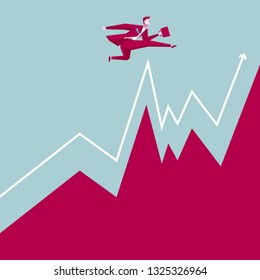 Business concept design. Businessman bouncing.Cross the chart.