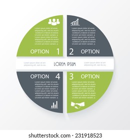 Business concept design with circle 4 segments. Infographic template can be used for presentation, web design, workflow or graphic layout, diagram, numbers options