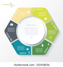 Business Concept Design With Circle And 6 Segments. Infographic Template Can Be Used For Presentation, Web Design, Workflow Or Graphic Layout, Diagram, Numbers Options