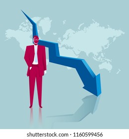 Business concept design, economic depression, world map. The background is blue.