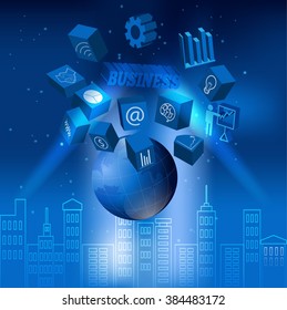 business concept design with global on blue background.vector