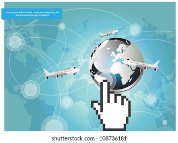 Business concept design with globe and airplanes