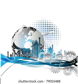 business concept design with globe and airplanes-vector