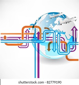 business concept design with globe and airplanes-vector