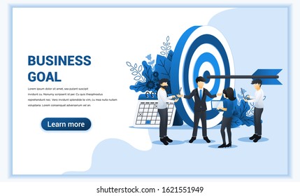 Business concept design. People working together to achieve business target. Reach the target business, Hit the target, goal achievement, leadership, partnership. Flat vector illustration