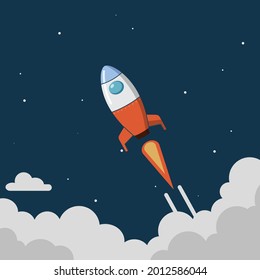 Business concept design with rocket soaring through the clouds and space. Modern design. Vector illustration.
