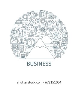 Business concept. Design template with thin line icons on theme commerce, start up, success and finance. Vector illustration