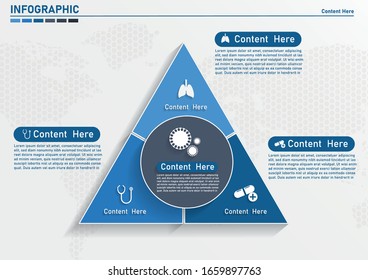 Diseño de concepto de negocio con triángulo y 3 segmentos. La plantilla de infografía puede utilizarse para presentaciones, diseño web, flujo de trabajo o diseño gráfico, diagrama, opciones de números