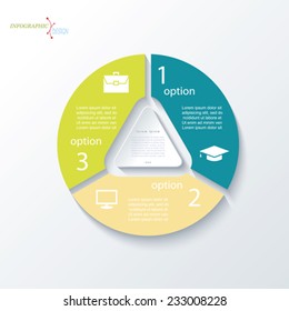 Business concept design with triangle and 3 segments. Infographic template can be used for presentation, web design, workflow or graphic layout, diagram, numbers options