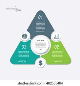 Business concept design with triangle and 3 segments. Infographic template can be used for presentation, web design, workflow or graphic layout, diagram, numbers options