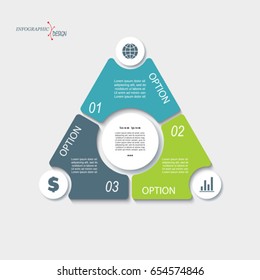 Business concept design with triangle and 3 segments. Infographic template can be used for presentation, web design, workflow or graphic layout, diagram, numbers options