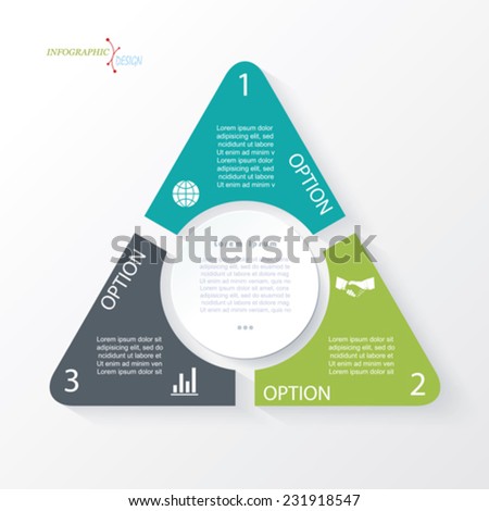 Business concept design with triangle and 3 segments. Infographic template can be used for presentation, web design, workflow or graphic layout, diagram, numbers options