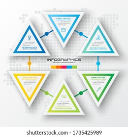 Business concept design with triangle and 6 options,Infographic template can be used for presentation,Vector illustration.
