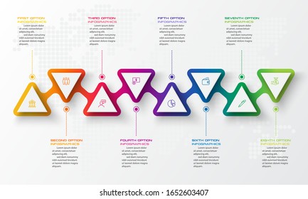Diseño de concepto de negocio con tres ángulos y 8 opciones,Se puede utilizar la plantilla de infografía para presentación,Ilustración vectorial.