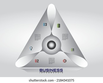 Business Concept Design Triangular With 3 Segments. Infographic Template Can Be Used For Web Design, Presentation, Workflow Or Graphic Layout, Diagram, Numbers Options