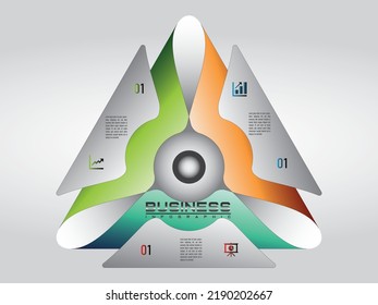 Business Concept Design Triangular With 3 Segments. Infographic Template Can Be Used For Web Design, Presentation, Workflow Or Graphic Layout, Diagram, Numbers Options