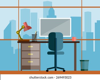 Business Concept A Desktop At Office Flat Style