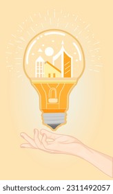 concepto de negocio de la mano de desarrollo portador de luz Iluminación Vector ilustración