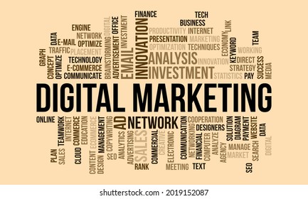 Business Concept, Digital Marketing Futuristic Word Cloud Vector Template