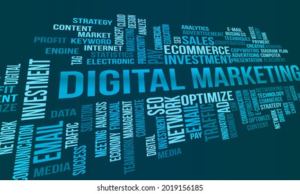 Business Concept, Digital Marketing Futuristic Word Cloud Vector Template