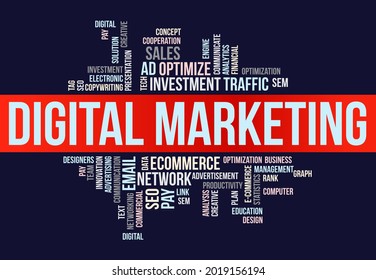 Business Concept, Digital Marketing Futuristic Word Cloud Vector Template