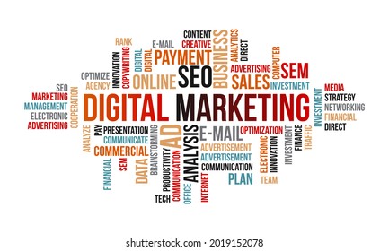 Business Concept, Digital Marketing Word Cloud Vector Template