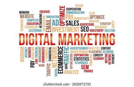 Business Concept, Digital Marketing Word Cloud Typography Vector Template