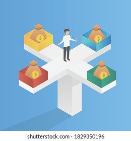 Business Concept Of Diversification,Investments, Financial Success And Balance, Money Growth And Turnover, Guarantee Of Security Financial Savings,Vector Illustration.