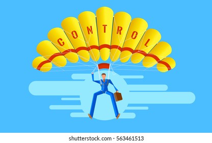 Business concept. Elegant Vector Character. Businessman people jumping on parachute of control.