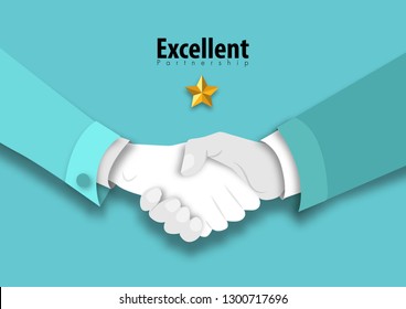 Business concept of Excellent Partnership shaking hands , paper art and abstract design vector